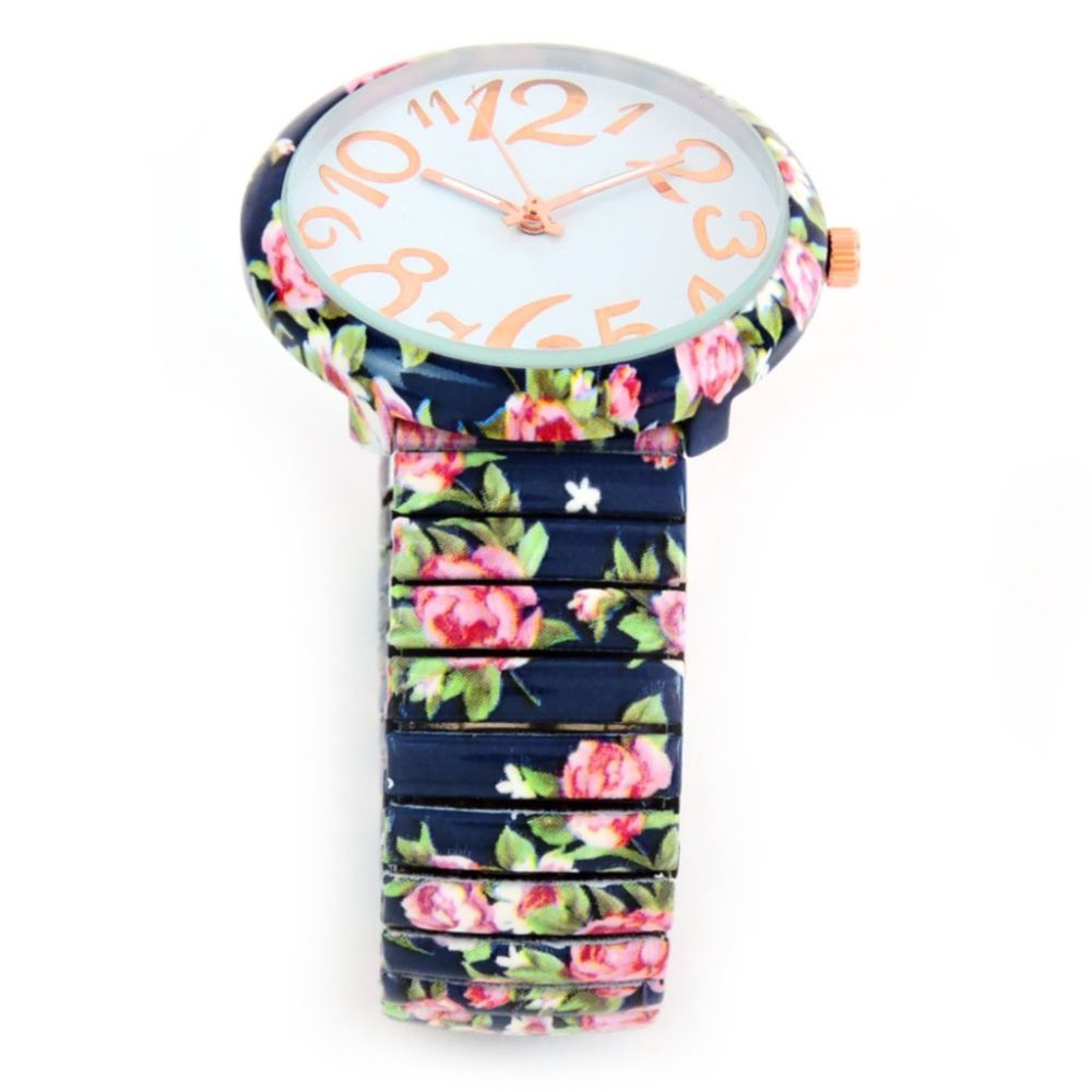 Blue Roses Floral Large Face Stretch Band Watch - Picture 3 of 4
